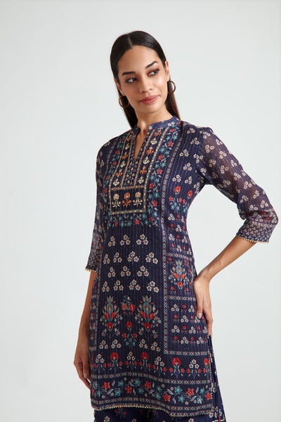 NEERU'S NAVY BLUE GEORGETT FABRIC KURTA SHARARA WITH DUPATTA