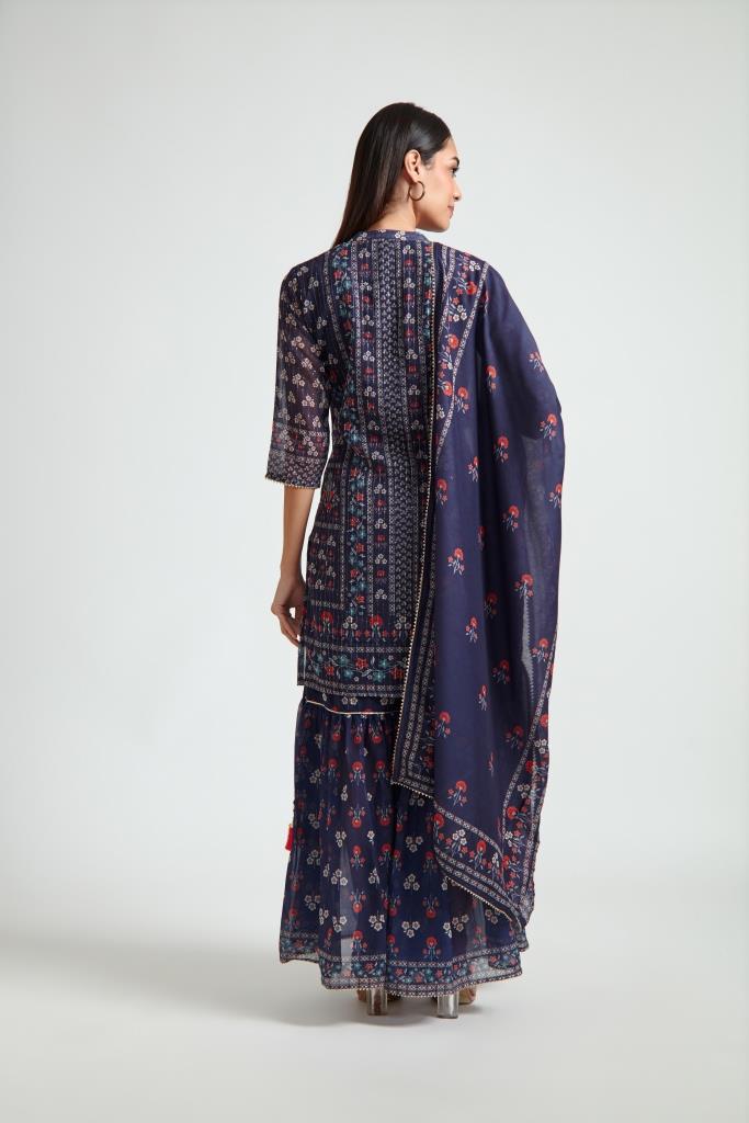 Neerus Blue Georgette Embroidered Sharara Set - side view