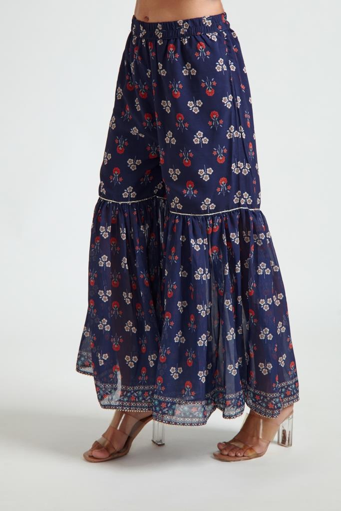 NEERU'S NAVY BLUE GEORGETT FABRIC KURTA SHARARA WITH DUPATTA