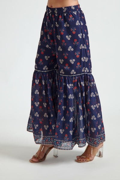 NEERU'S NAVY BLUE GEORGETT FABRIC KURTA SHARARA WITH DUPATTA