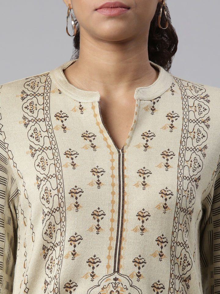 Neerus Winter Wear Ethnic Motifs Printed Acrylic Kurta For Women