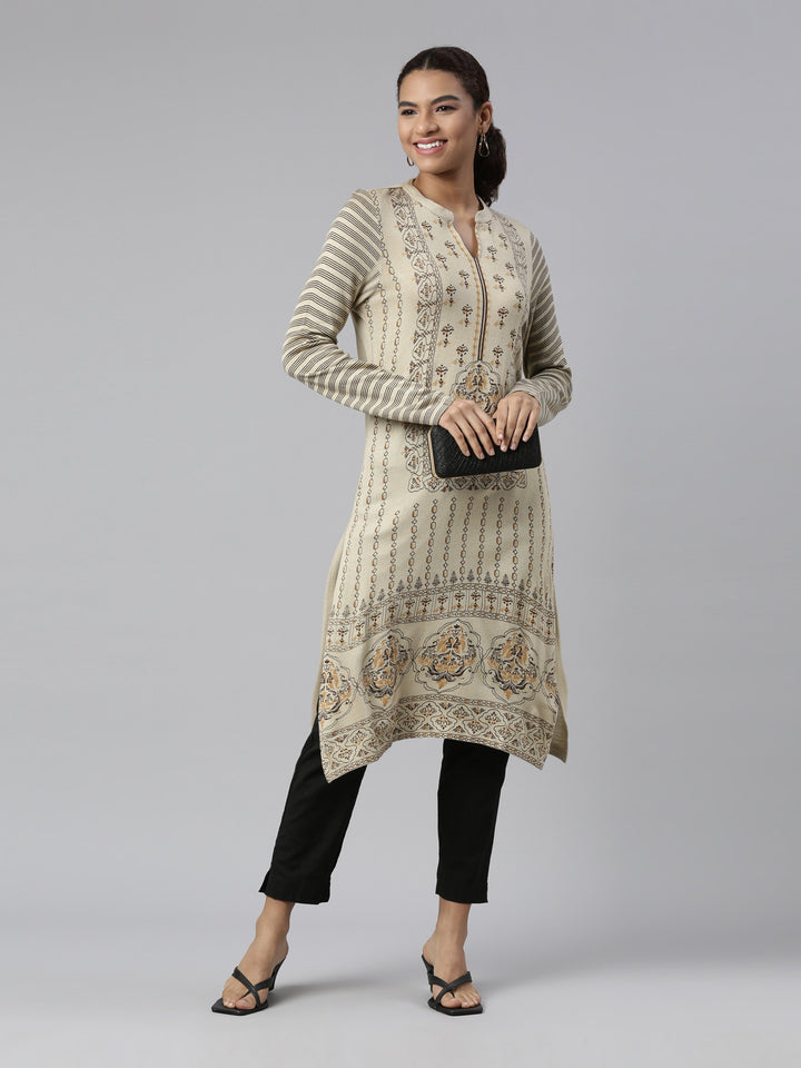 Neerus Winter Wear Ethnic Motifs Printed Acrylic Kurta For Women