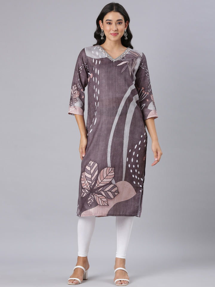 Neerus Grey Straight Casual Tribal Kurtas