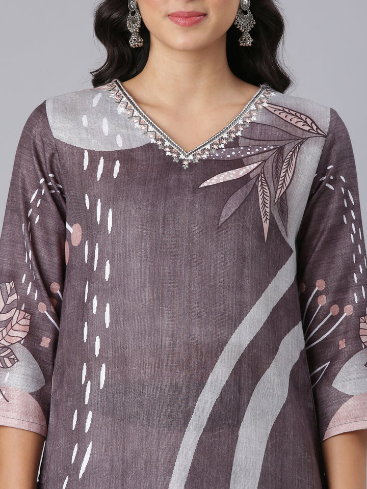 Neerus Grey Straight Casual Tribal Kurtas