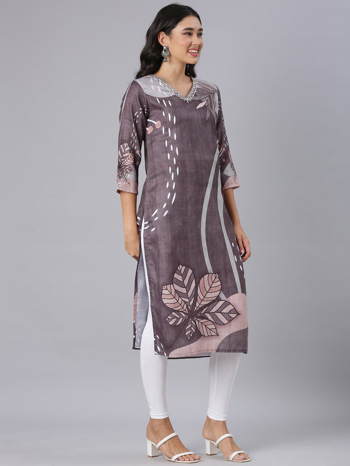 Neerus Grey Straight Casual Tribal Kurtas