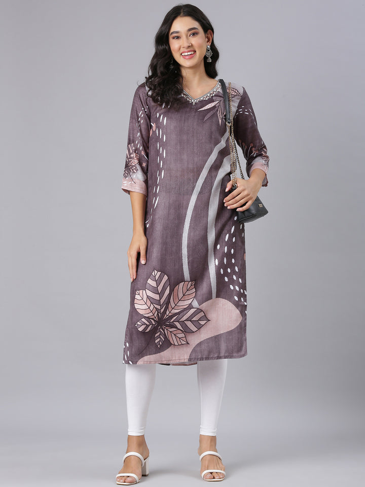 Neerus Grey Straight Casual Tribal Kurtas