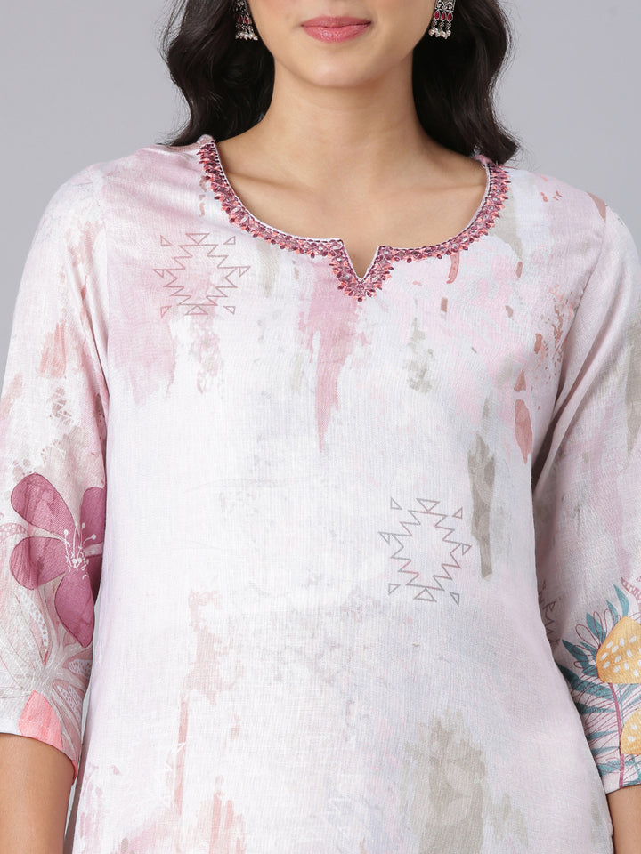 Neerus Off White Straight Casual Floral Kurtas