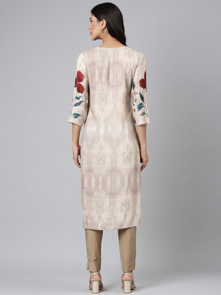 Neerus Beige Casual Floral Straight Kurtas