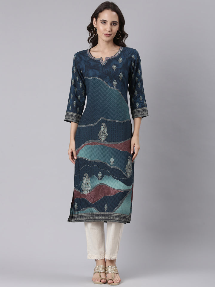 Indigo Rayon Printed Kurta