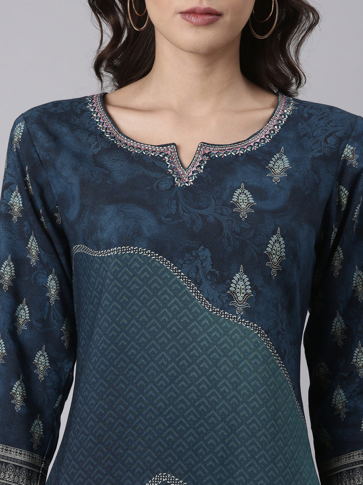 Indigo Rayon Printed Kurta