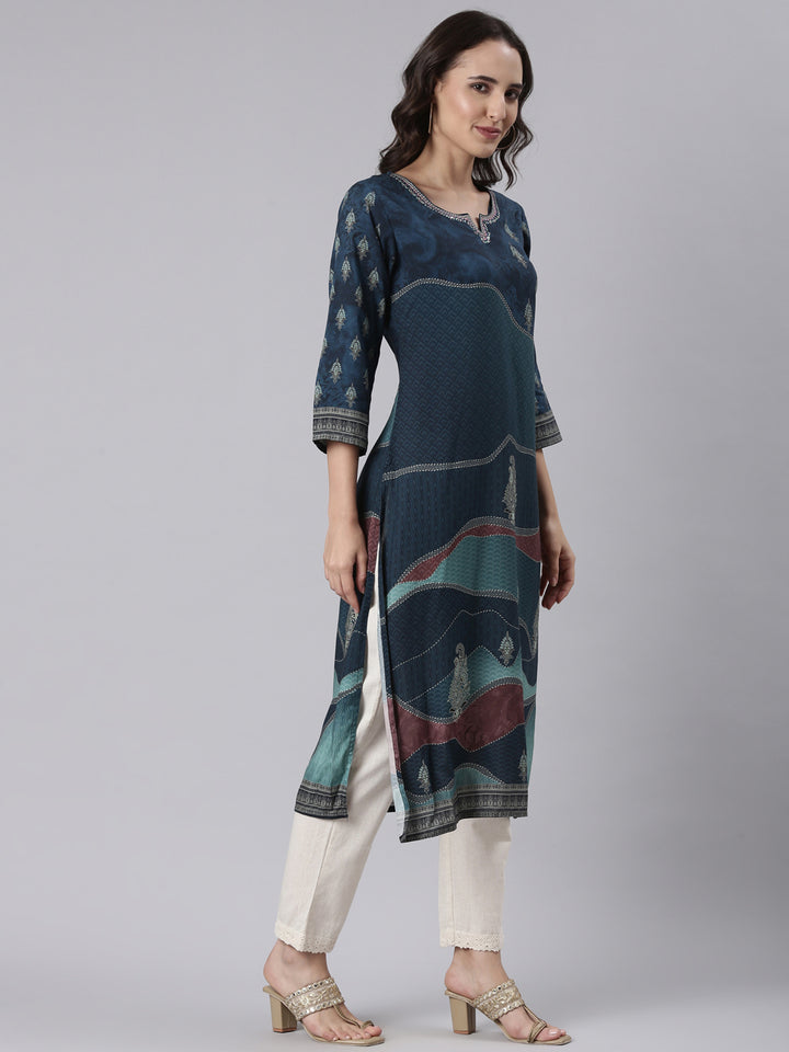 Indigo Rayon Printed Kurta