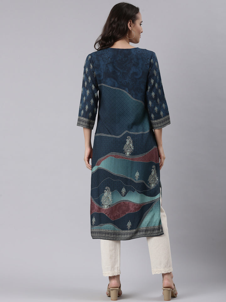 Indigo Rayon Printed Kurta