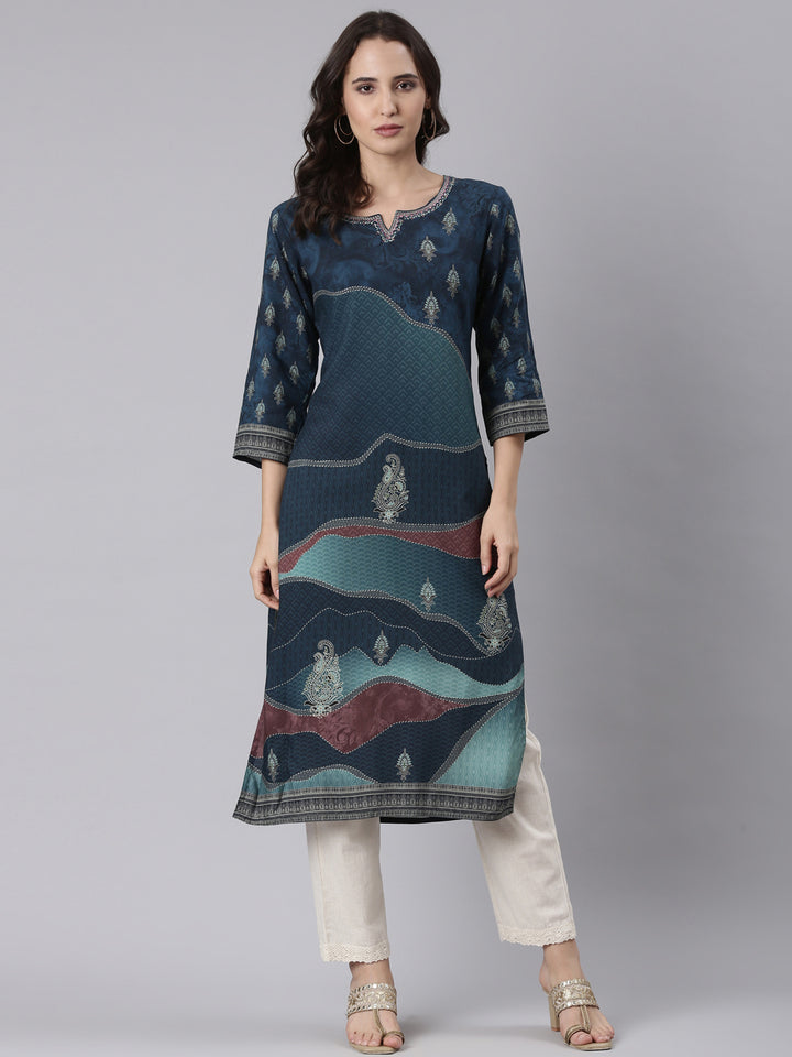 Indigo Rayon Printed Kurta
