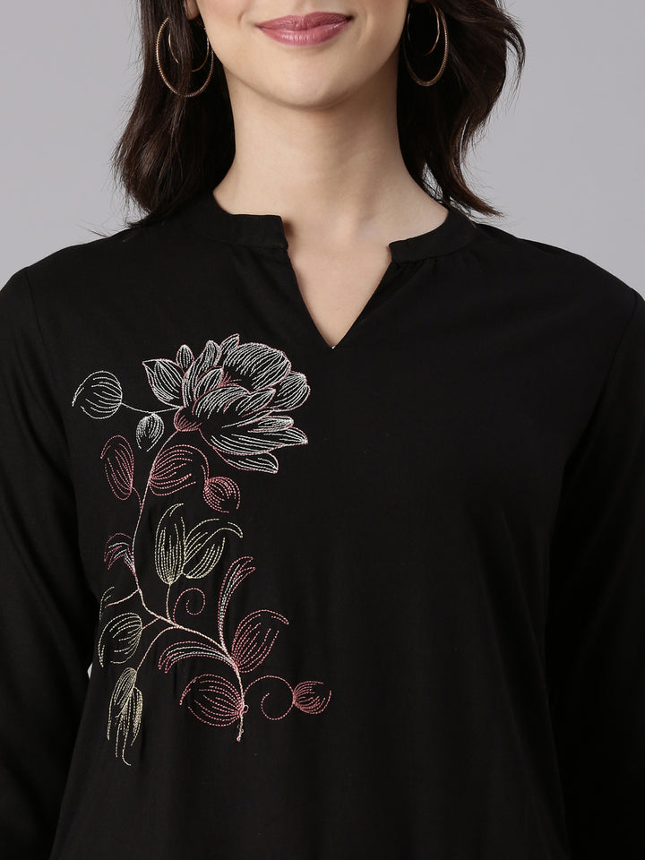 Black Rayon Embroidered Kurta