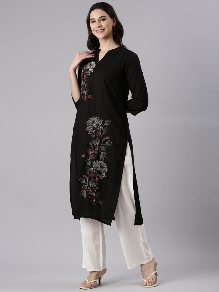 Black Rayon Embroidered Kurta