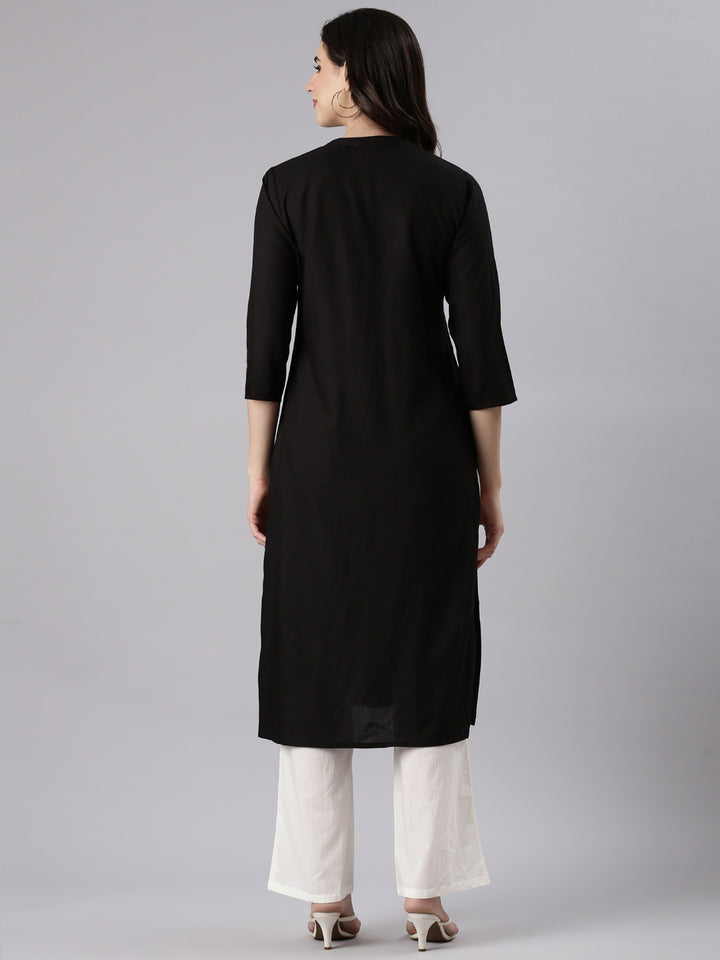 Black Rayon Embroidered Kurta