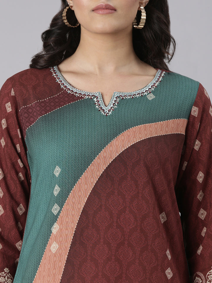 Neerus Brown Casual Paisley Straight Kurtas