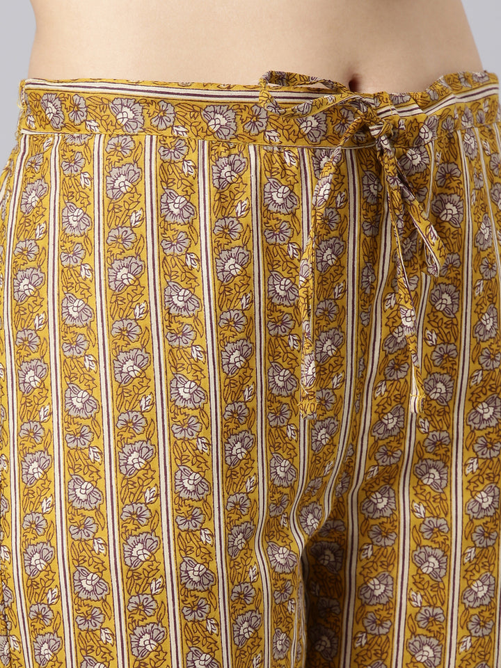 Neerus Yellow Printed Straight Kurta and Trousers With Dupatta