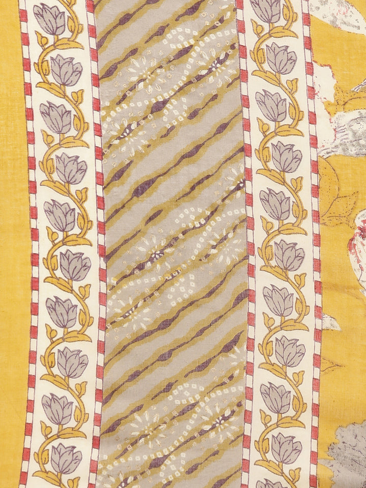 Neerus Yellow Printed Straight Kurta and Trousers With Dupatta