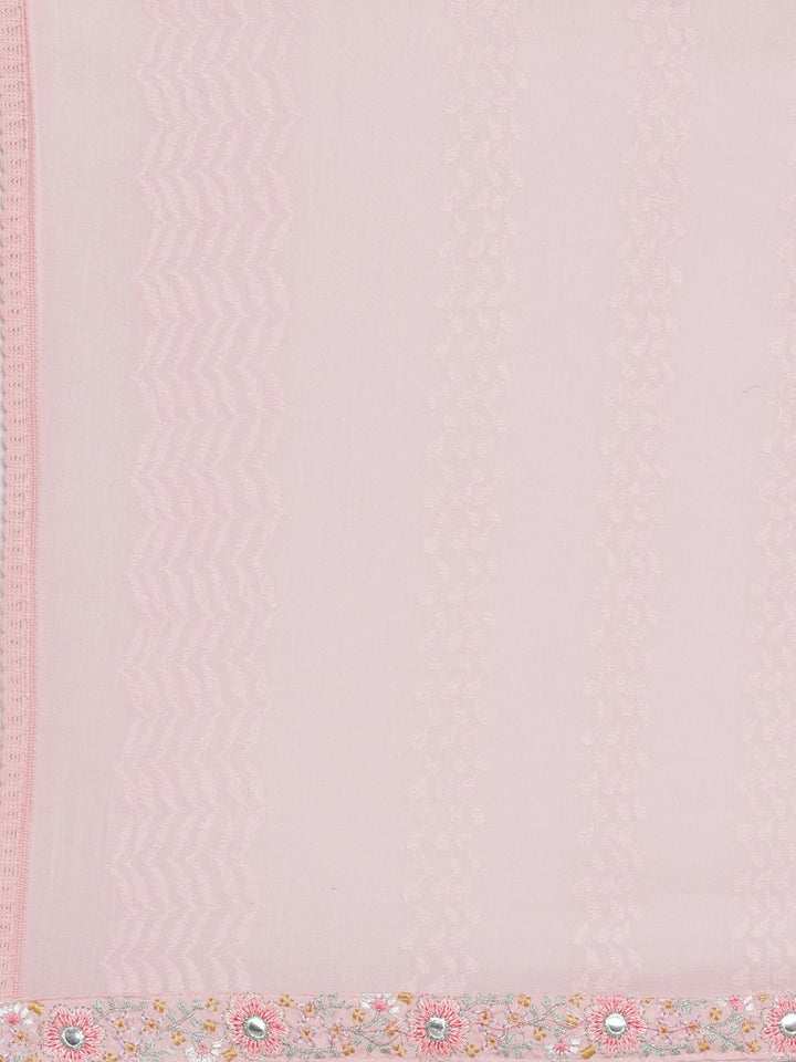 Neerus Pink Embroidered Straight Kurta and Trousers With Dupatta