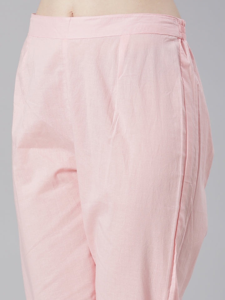 Neerus Pink Embroidered Straight Kurta and Trousers With Dupatta