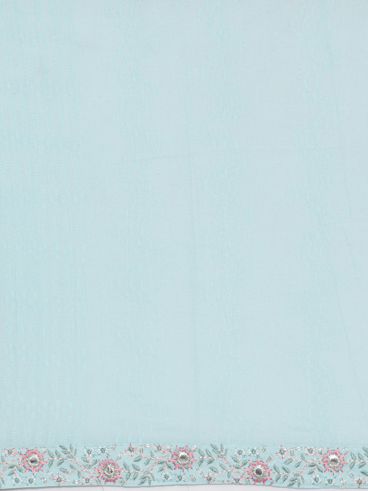 Neerus Blue Embroidered Straight Kurta and Trousers With Dupatta