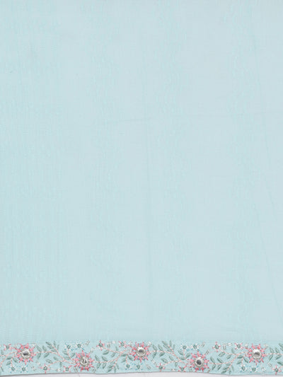 Neerus Blue Embroidered Straight Kurta and Trousers With Dupatta