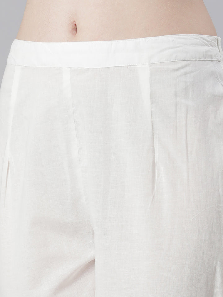 Neerus white Embroidered Straight Kurta and Trousers With Dupatta