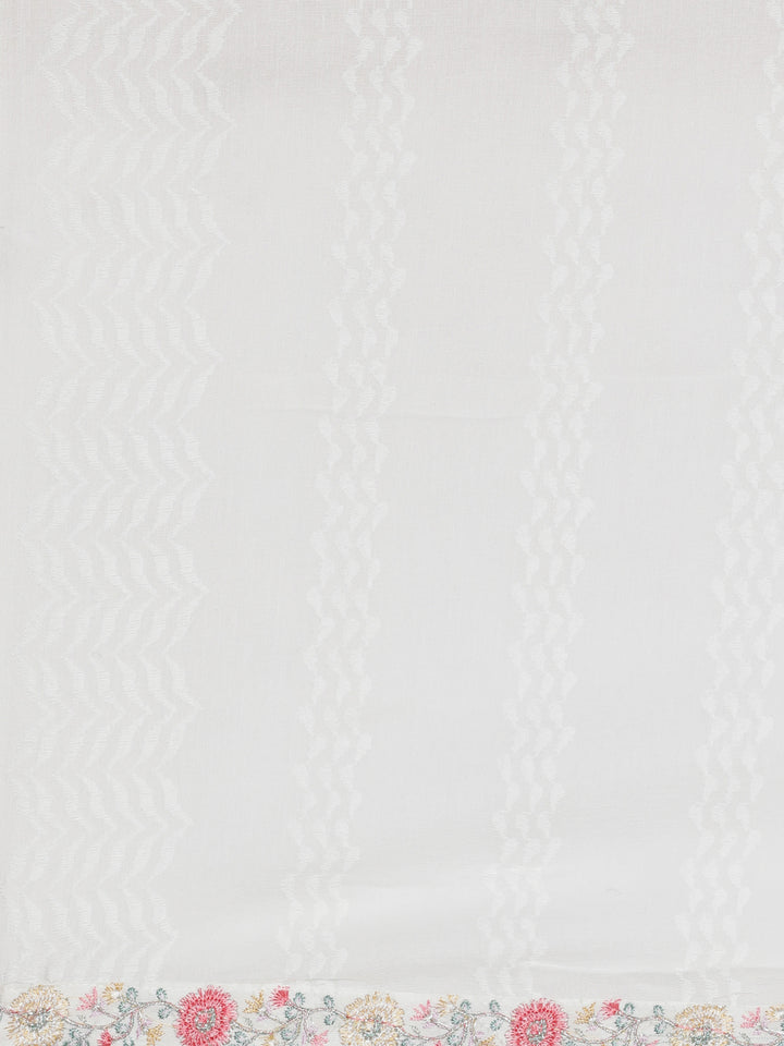 Neerus white Embroidered Straight Kurta and Trousers With Dupatta