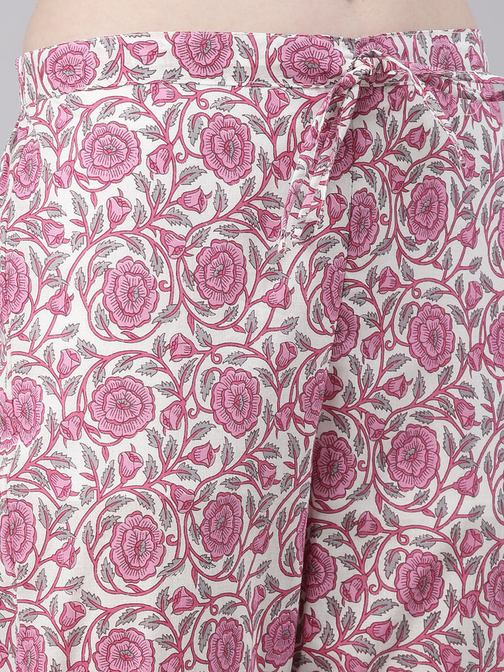 Neerus Pink Printed Straight Kurta and Trousers With Dupatta