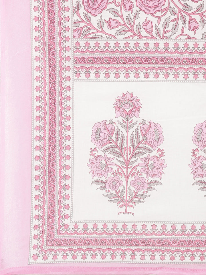 Neerus Pink Printed Straight Kurta and Trousers With Dupatta