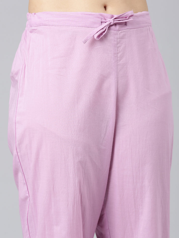 Neerus Lavender Embroidered Anarkali Kurta and Trousers With Dupatta