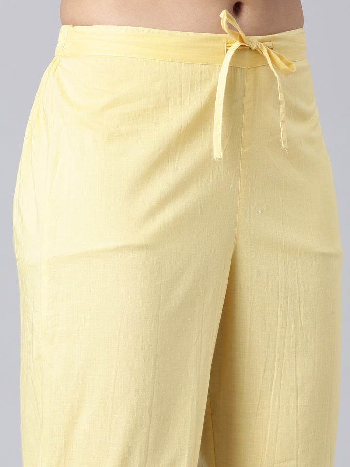 Neerus Yellow Embroidered Anarkali Kurta and Trousers With Dupatta