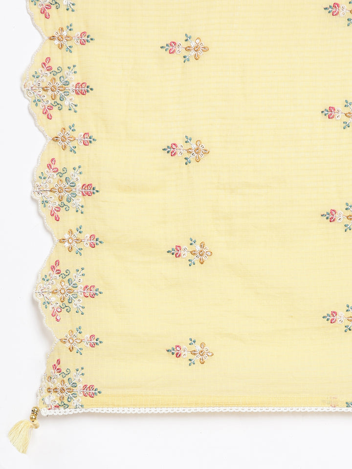 Neerus Yellow Embroidered Anarkali Kurta and Trousers With Dupatta