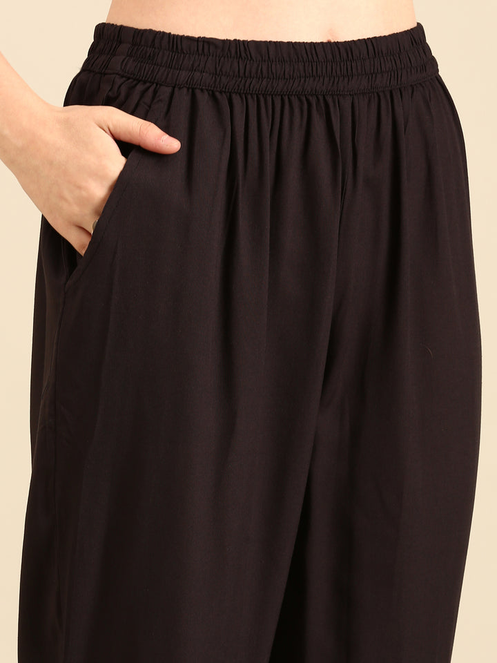 Beige and black printed embroidered three piece suit set