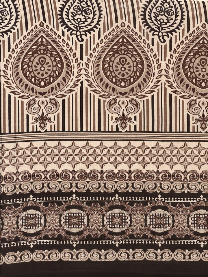 Beige and black printed embroidered three piece suit set