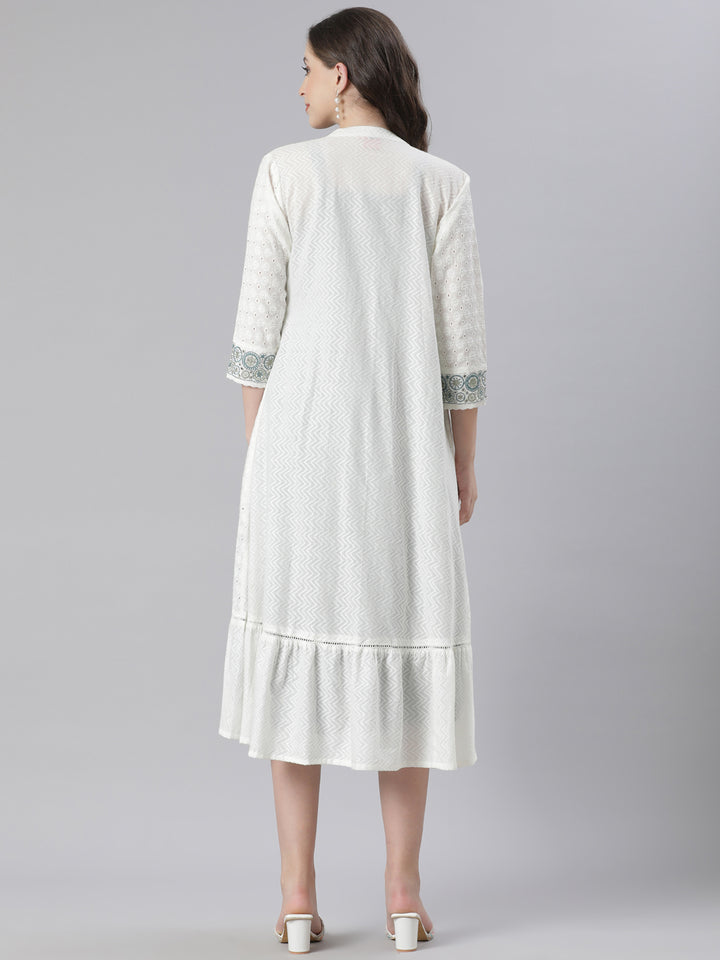 Neerus White Anarkali Casual Printed Kurta With Jacket