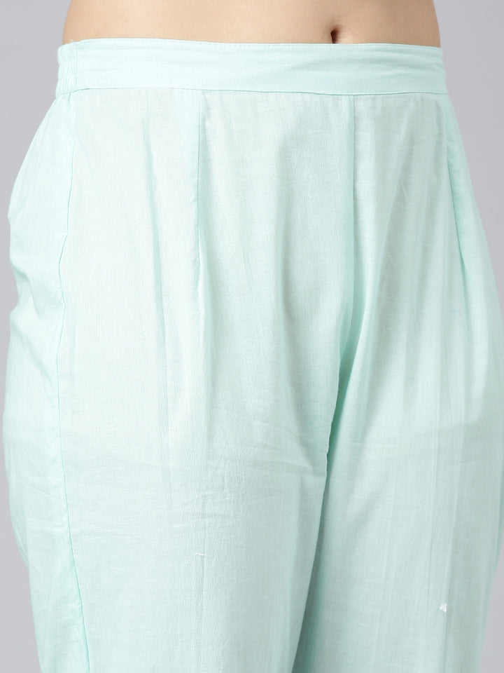 Neerus Sea Green Yoke Design Anarkali Kurta and Trousers With Dupatta