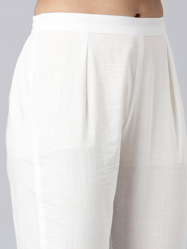 Neerus White Solid Straight Kurta and Trousers With Dupatta