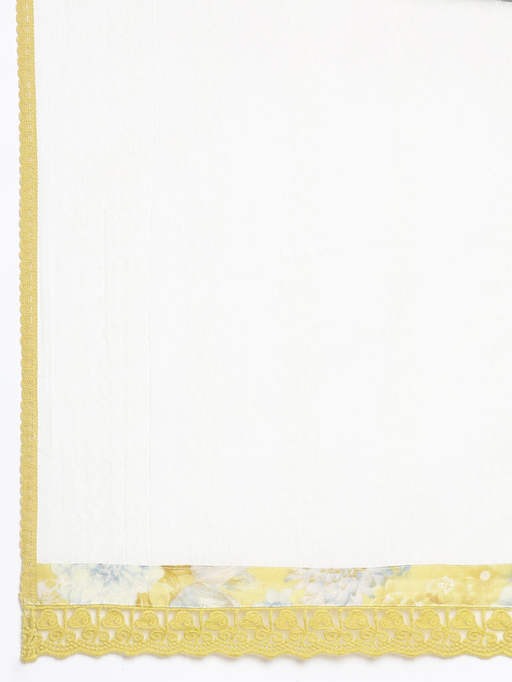 Neerus White Solid Straight Kurta and Trousers With Dupatta