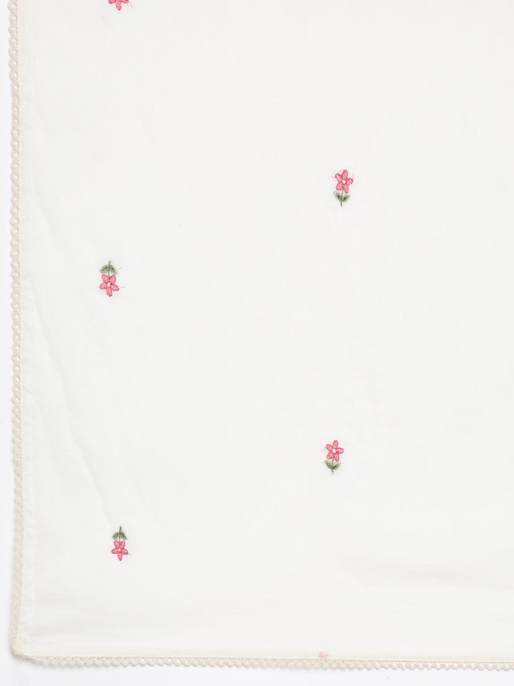 Neerus Off White Solid Curved Kurta and Trousers With Dupatta