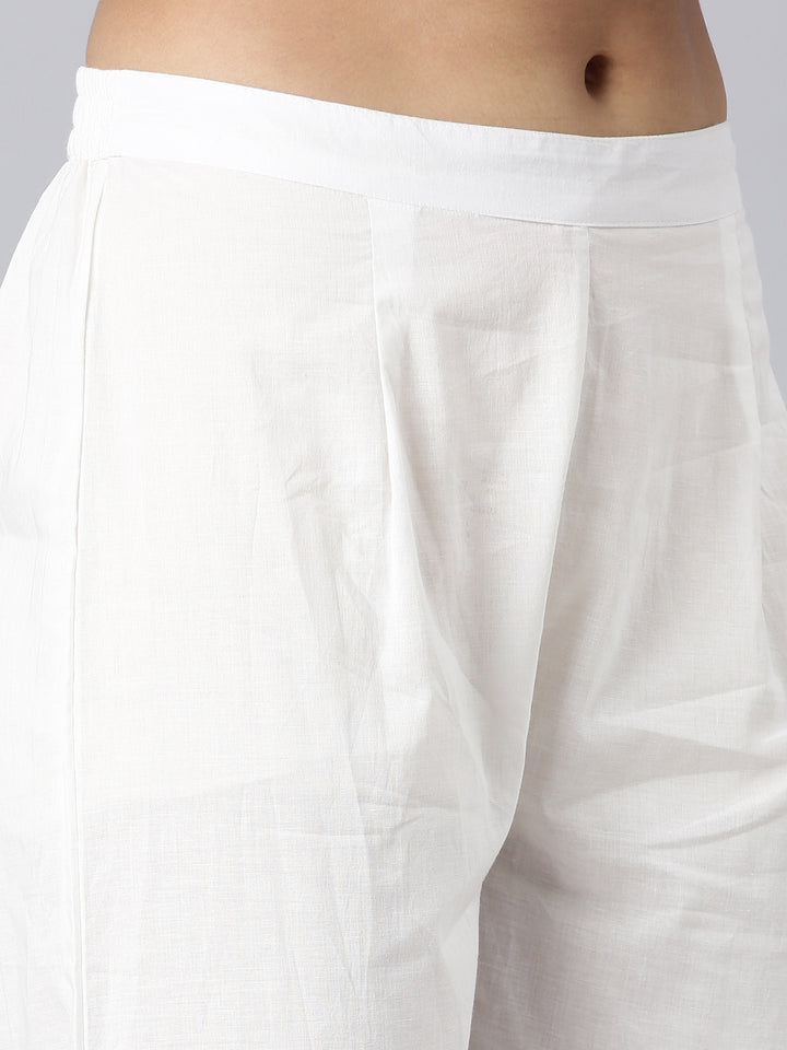 Neerus White Solid Straight Kurta and Trousers With Dupatta