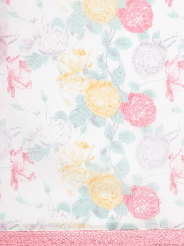 Neerus White Solid Straight Kurta and Trousers With Dupatta