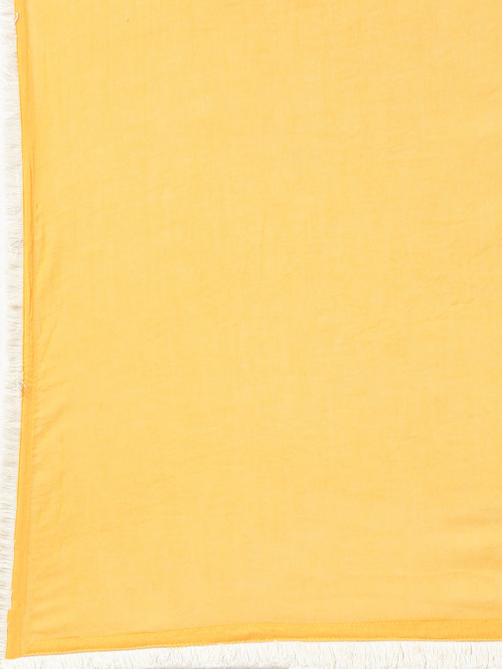 Neerus Orange Checked Straight Kurta and Trousers With Dupatta