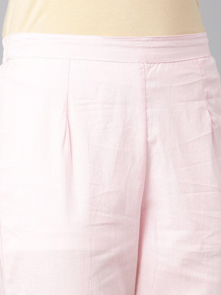 Neerus Pink cotton solid straight suit set - detail view 3