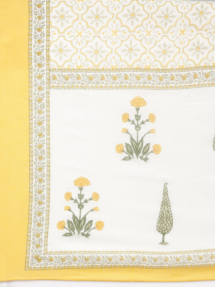 Neerus Cream Printed Straight Kurta and Trousers With Dupatta