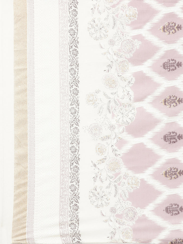 Neerus Cream Printed Straight Kurta and Trousers With Dupatta