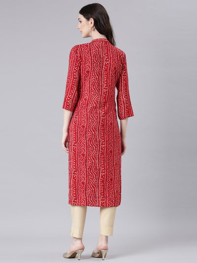 Neerus Red Casual Bandhani Straight Kurtas