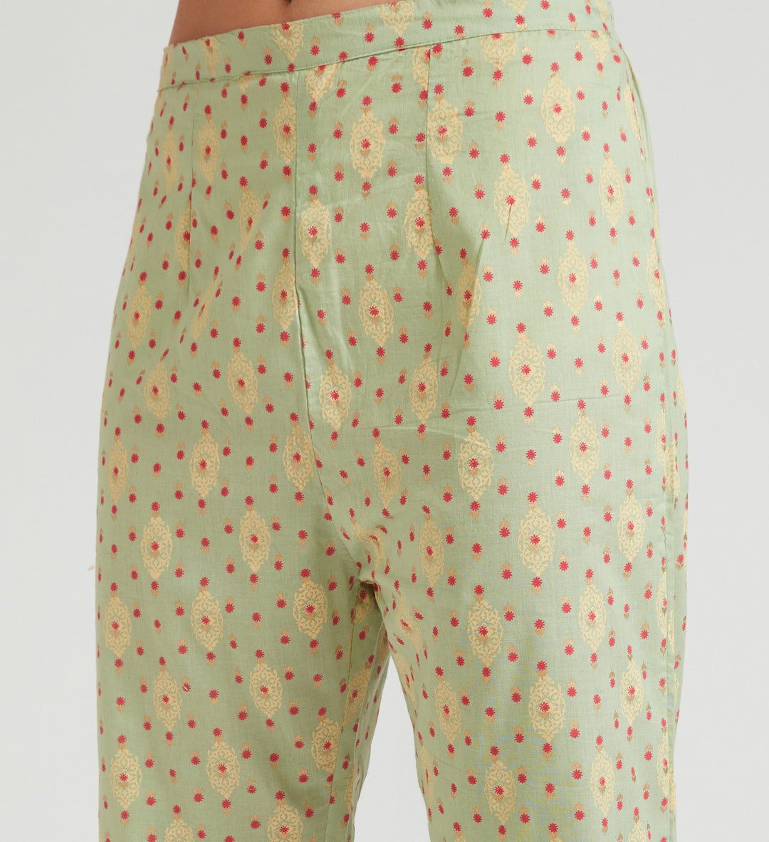 Neerus Women Olive Green Yoke Design Panelled Kurta with Trousers  With Dupatta