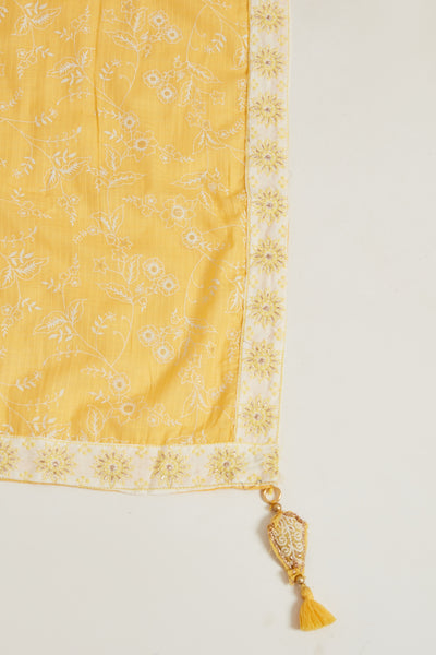 Neerus Women Yellow Printed Aari Work Kurta with Palazzos  With Dupatta